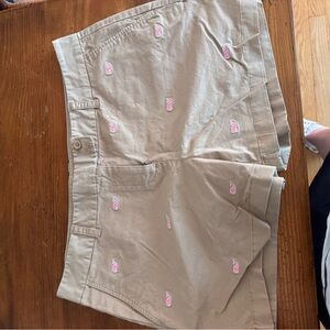 Vineyard Vines Khaki Shorts with Pink Whale Embroidery
